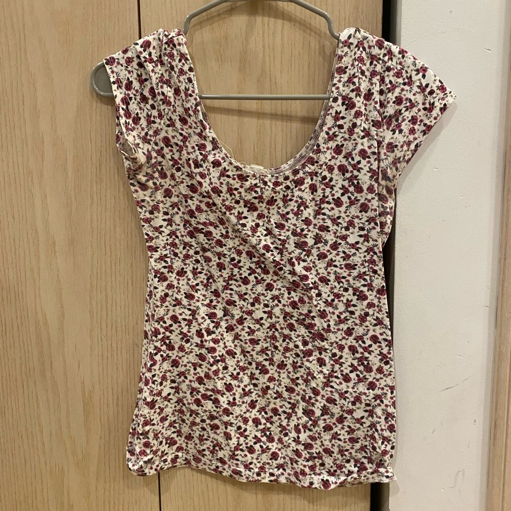 Garage Red and White Floral Blouse